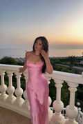 Spaghetti Strap Mermaid Prom Dress With Pleated Skirt Long Sleeveless