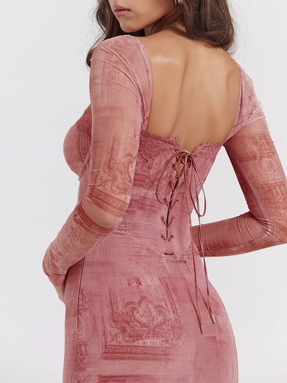 Vestido corsé con estampado rosa