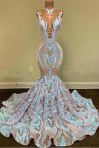 Bridal Sequined Mermaid Prom Dress Floor Length With V Neck And Sleeveless