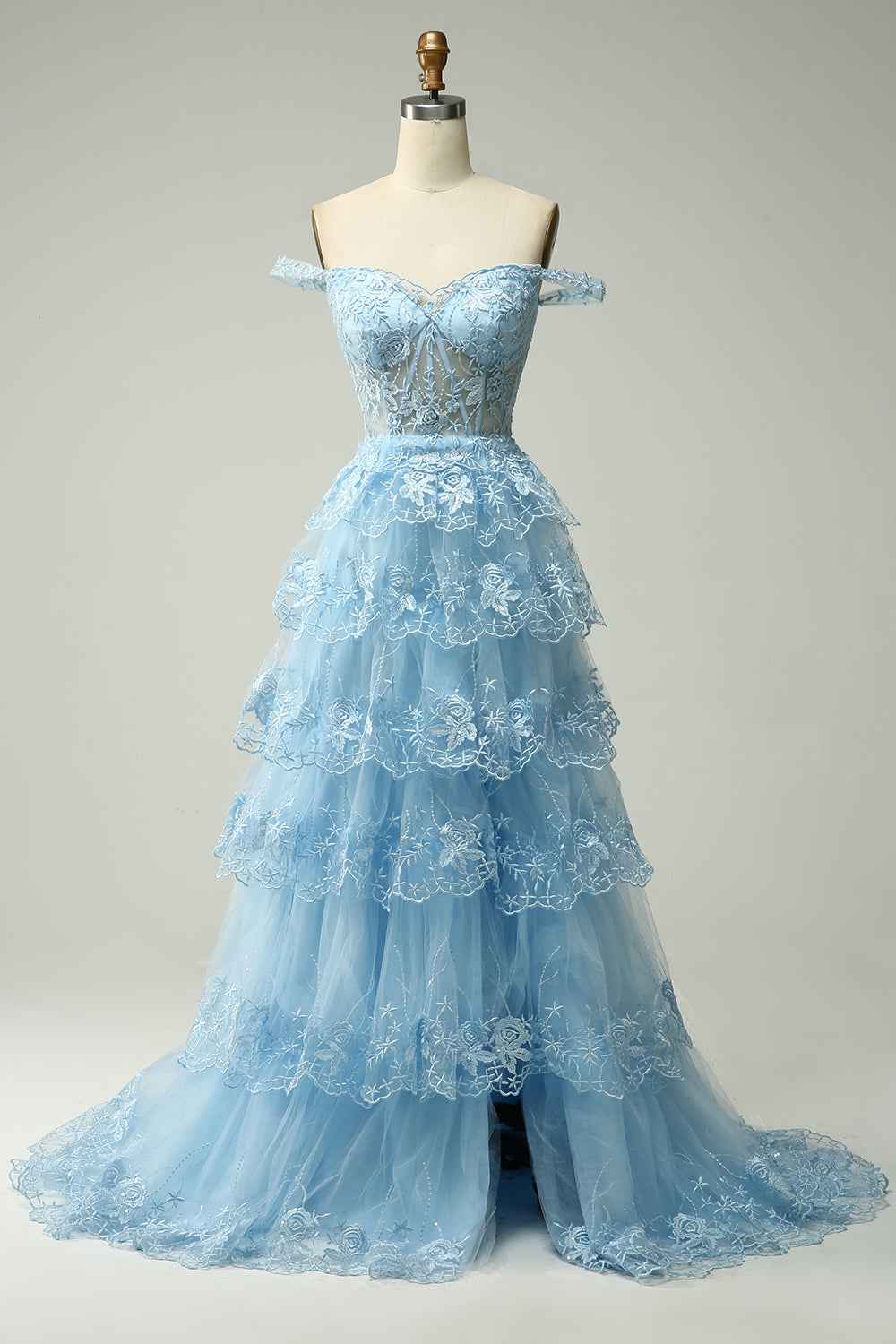A Line Off Shoulder Black Corset Prom Dress With Lace Ruffles
