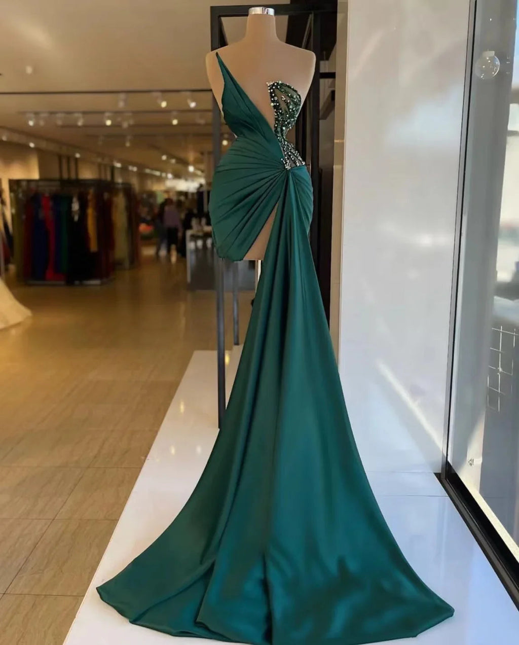 Abiti verdi da donna per festa sirena con perline abiti da sera corti sexy Y129
