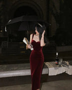 New Summer Women Vintage Sleeveless Velvet Dress Female Spaghetti Strap Sexy Bodycon Dress Ladies Elegant Evening Dress Y1654