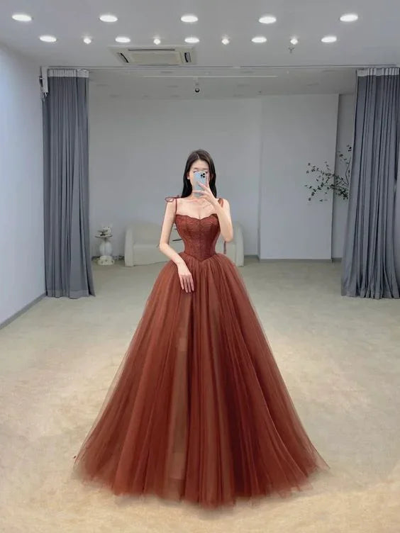 Glamouröses A-Linien Ballkleid mit Spaghettiträgern aus Tüll, Kleid zum 16. Geburtstag Y7176
