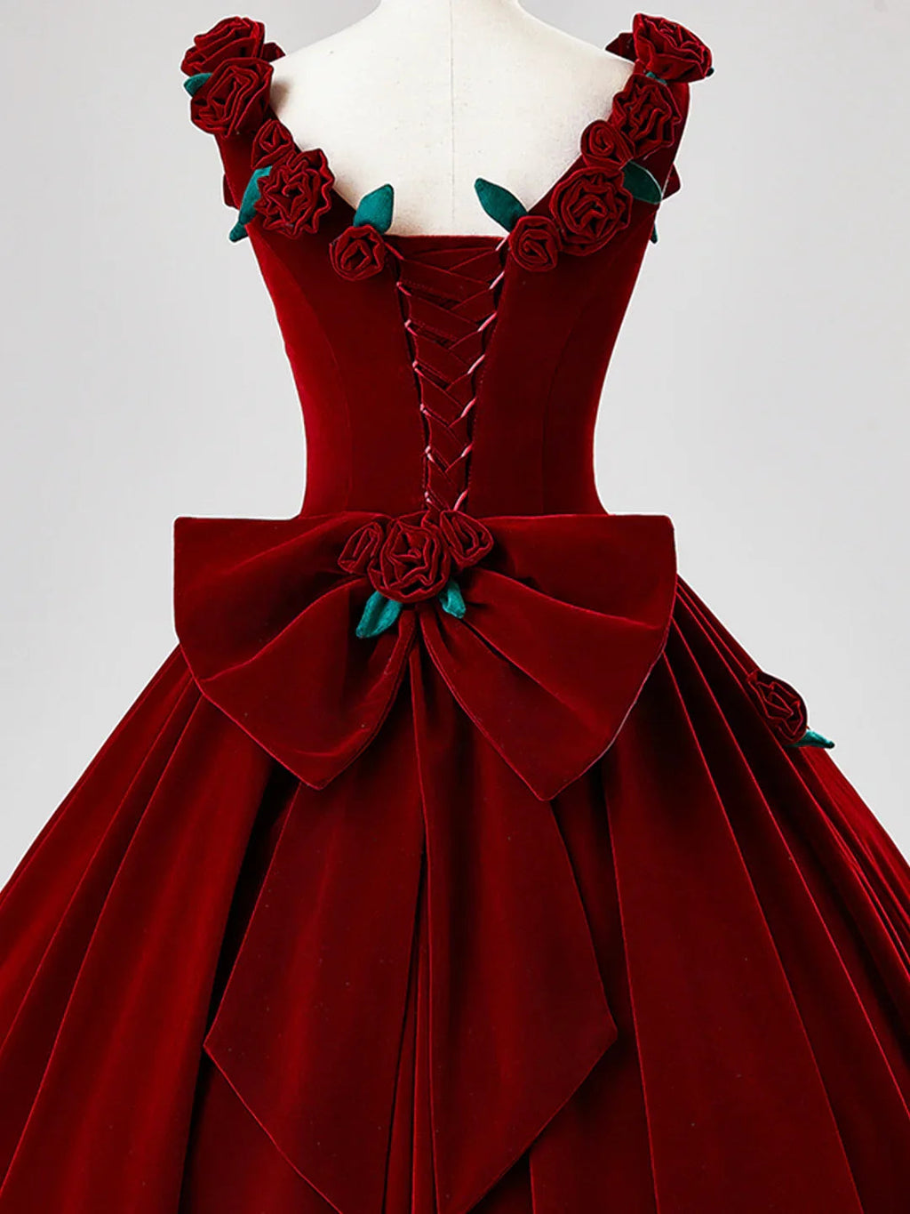 Wunderschönes burgunderrotes Samt-Quinceañera-Kleid Geburtstagsballkleid mit Rosenblumen Y7750