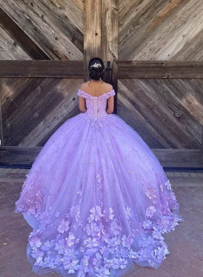Luxuriöses Lavendel-Schulterfreies Ballkleid, Süßes 16 Kleid, Prinzessinnenkleid Y7182