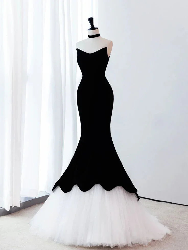 Robe longue de bal en tulle velours sirène noire Robe de soirée Y4678