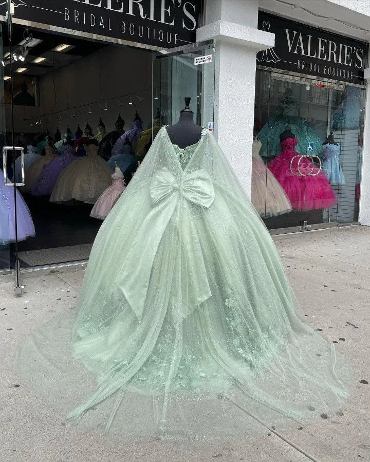 Robe de bal vert sauge avec appliques, robe de seize ans, robe de quinceañera Y2319