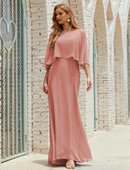 Abito da Damigella Donna Manica Lunga Scollatura a V Chiffon Abito da Cerimonia Matrimonio Festa 28018