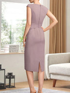 Abito da madre della sposa in chiffon, a guaina/colonna, con spacco al ginocchio, paillettes plissettate