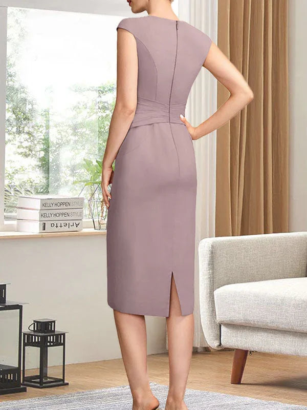 Abito da madre della sposa in chiffon, a guaina/colonna, con spacco al ginocchio, paillettes plissettate