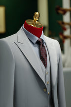 Costume trois pièces en laine gris clair | Costume sur mesure pour marié et affaires