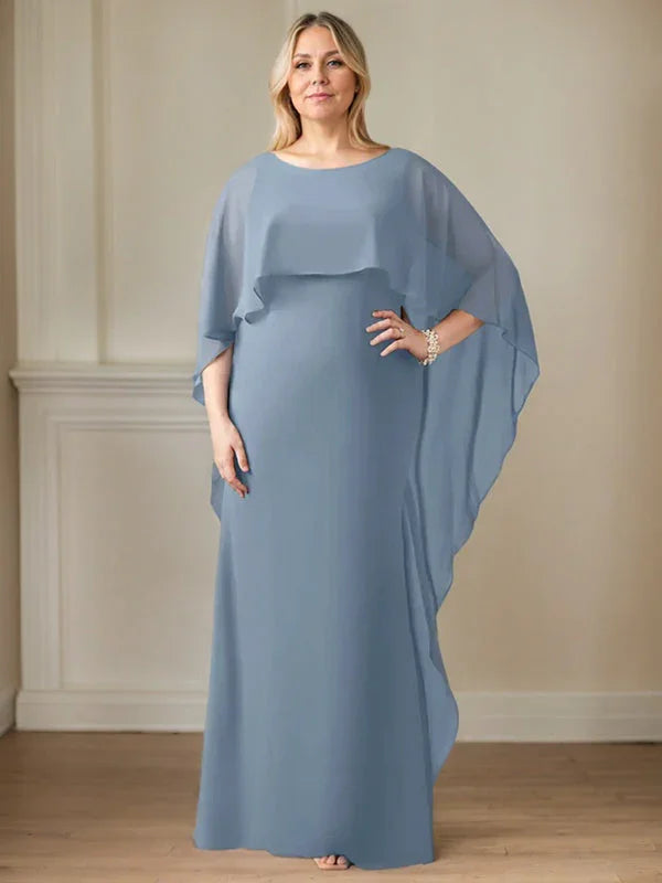 Vestido de madrina de novia de gasa largo hasta el suelo con corte recto y volantes en cascada