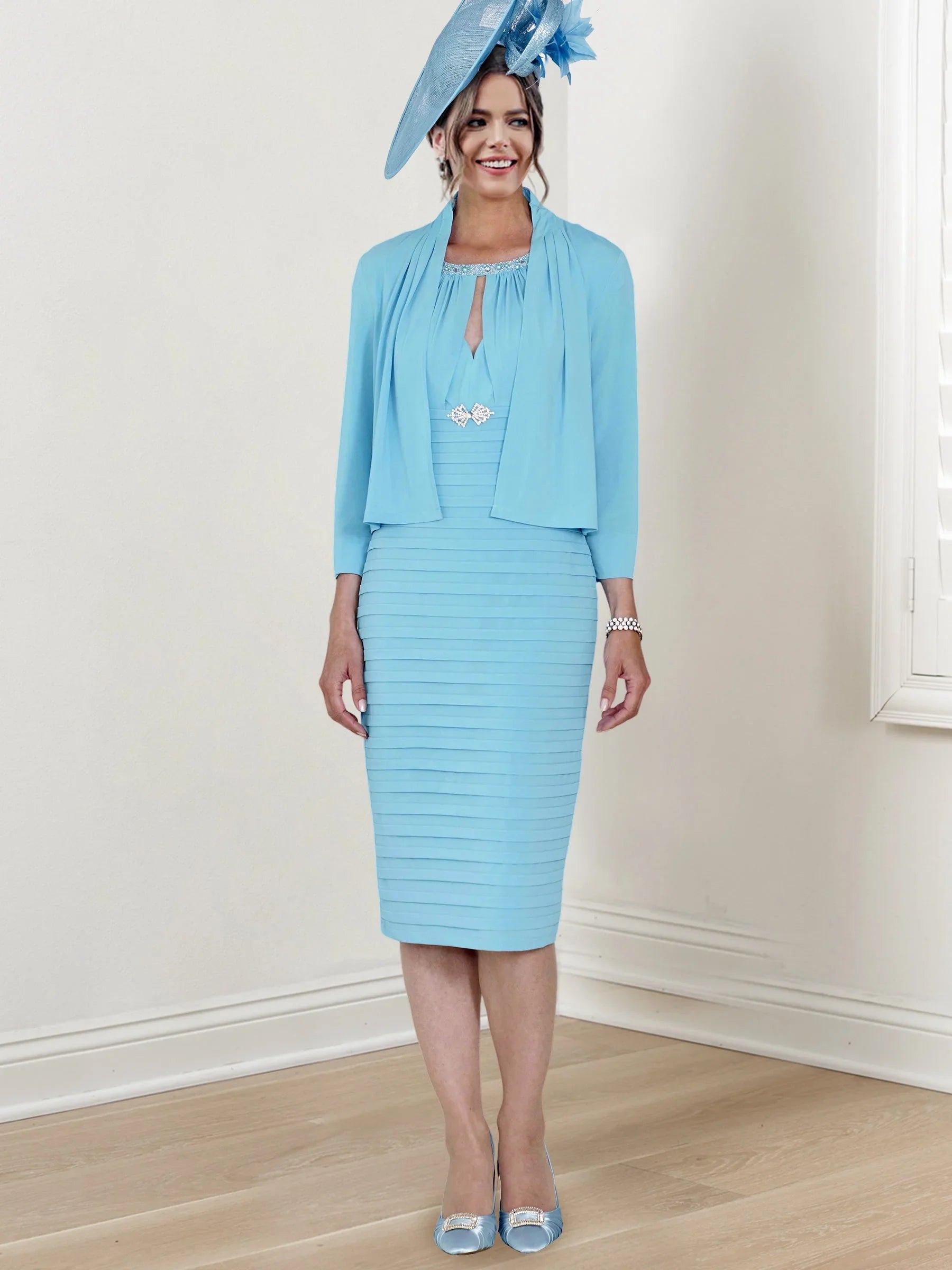 Robes de mère de la mariée à coupe fourreau/colonne, longueur thé