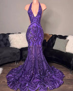 abiti da sera viola, abiti da sera a sirena, abiti da sera su misura, abiti da sera alla moda, abiti da sera con collo all'americana, abiti da sera scintillanti Y1455
