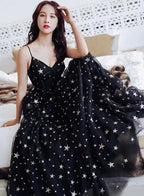 Vestido longo de festa preto com decote coração em tule, vestido de noite preto elegante, vestido de baile Y1159