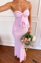 Abito da sera elegante rosa con scollo a cuore in chiffon e balze, abito carino per ballo Y8323