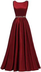 Abito lungo da sera da donna in raso a linea ad A con cintura decorata di perline Abito formale da sera Y5483
