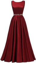 Abito lungo da sera da donna in raso a linea ad A con cintura decorata di perline Abito formale da sera Y5483