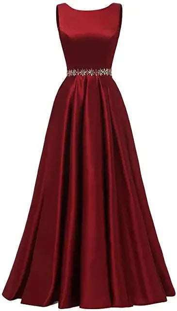 Abito lungo da sera da donna in raso a linea ad A con cintura decorata di perline Abito formale da sera Y5483