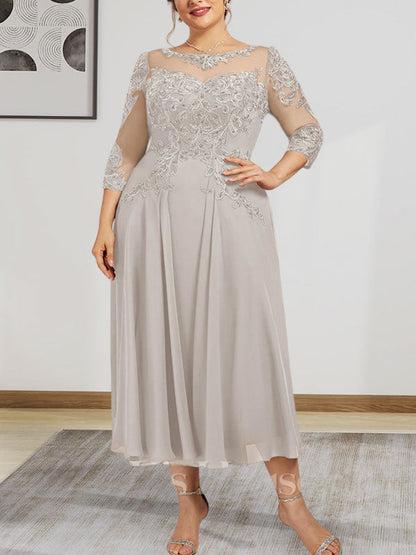A-Linie, U-Ausschnitt, Illusion, knielang, Chiffon, Spitze, Kleid für die Brautmutter mit Perlen und Pailletten