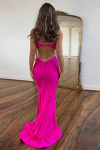 Glitter Yellow Spaghetti Straps Mermaid Cutout Long Prom Dress With Beading