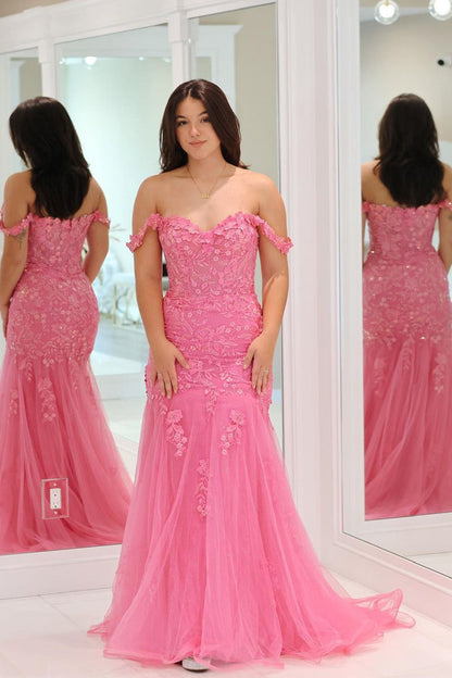 Meerjungfrau-Ballkleid im schulterfreien Stil aus Tüll mit Applikationen