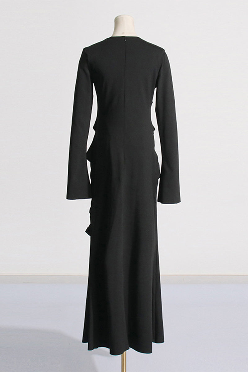 Elegante, solide Metall-Accessoires, Dekoration, Falten, O-Ausschnitt, Abendkleider (3 Farben) 