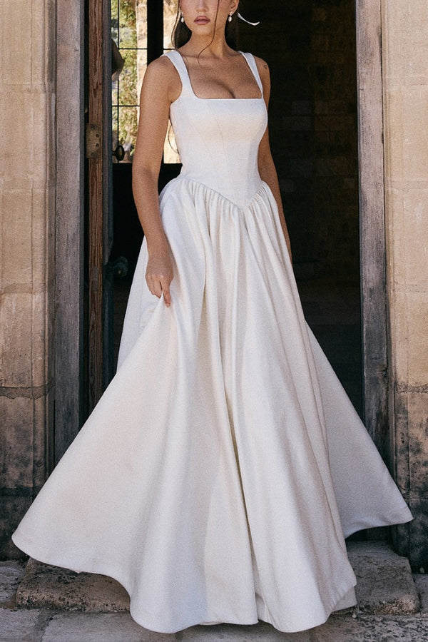 Robe longue à corset à bretelles larges unie - Blanc