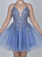 A Line Applique BlushTulle Short Homecoming Dress