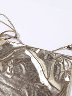 Metallic Coated Deep Neck Backless Evening Dress