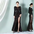 Cocktail Elegant Long Sleeve Sequined Fishtail Evening Dress