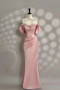 Abito da sera rosa carino sirena con perline di perla, scollo a barca, abito da ballo Y7604
