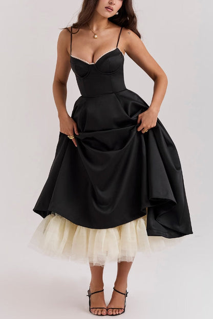 Ärmelloses Tutu-Maxikleid mit Strumpfhaltern und V-Ausschnitt 