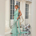 Halter Backless Sequin Mermaid Floor Length Prom Dress