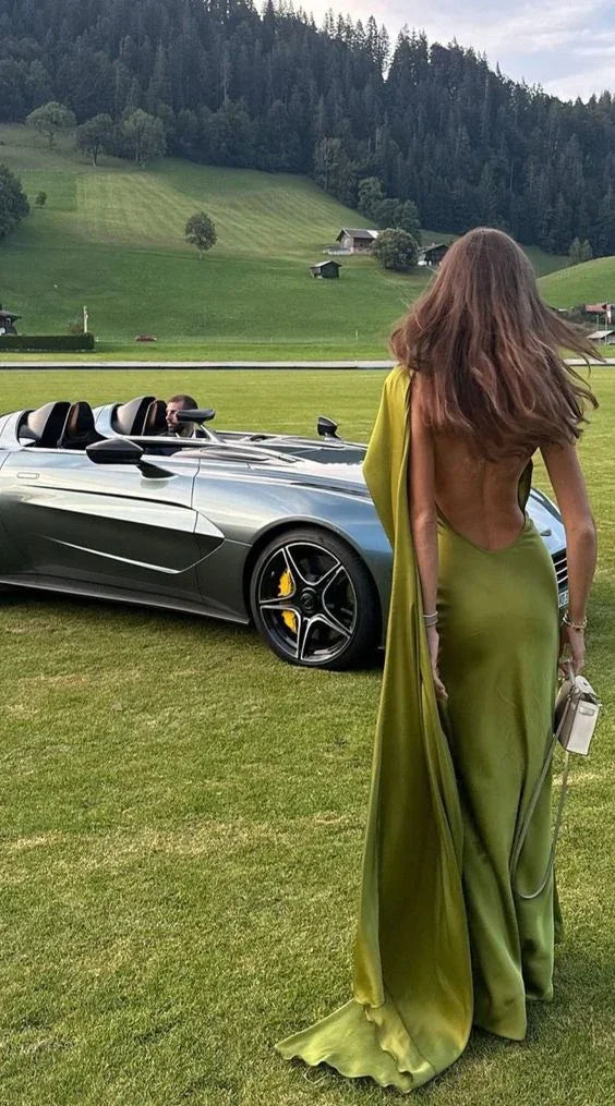 Vestito da festa verde alla schiena scoperta alla moda, vestito lungo da ballo sexy, abito da sera Y7496