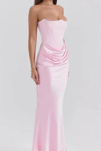 Pink Strapless Mermaid Prom Dress With Pleated Long Gown