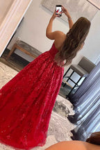 Royal Blue Sequin Prom Dress With Appliques For Evening Party