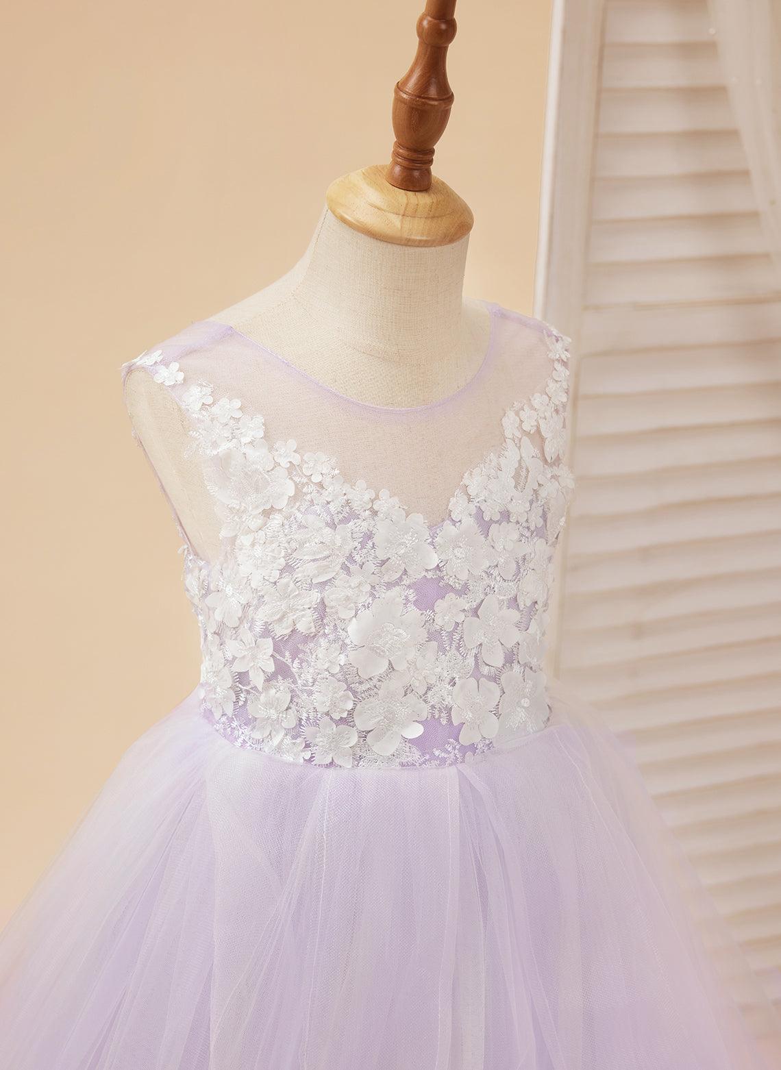 Elegant Sleeveless Lace And Tulle Princess Flower Girl Dress Floor Length