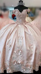 Abito da ballo rosa con scollo a barca e fiori tridimensionali Abito per Quinceañera Rosa Abito dolce sedici Y714