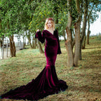 Gold velvet pregnant woman V-neck drag-tail dress long skirt photography dress fishtail skirt
