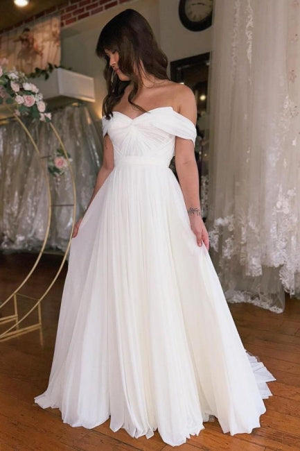 Abito da sposa A-line lungo fino a terra con scollo a barca, maniche corte e balze in raso