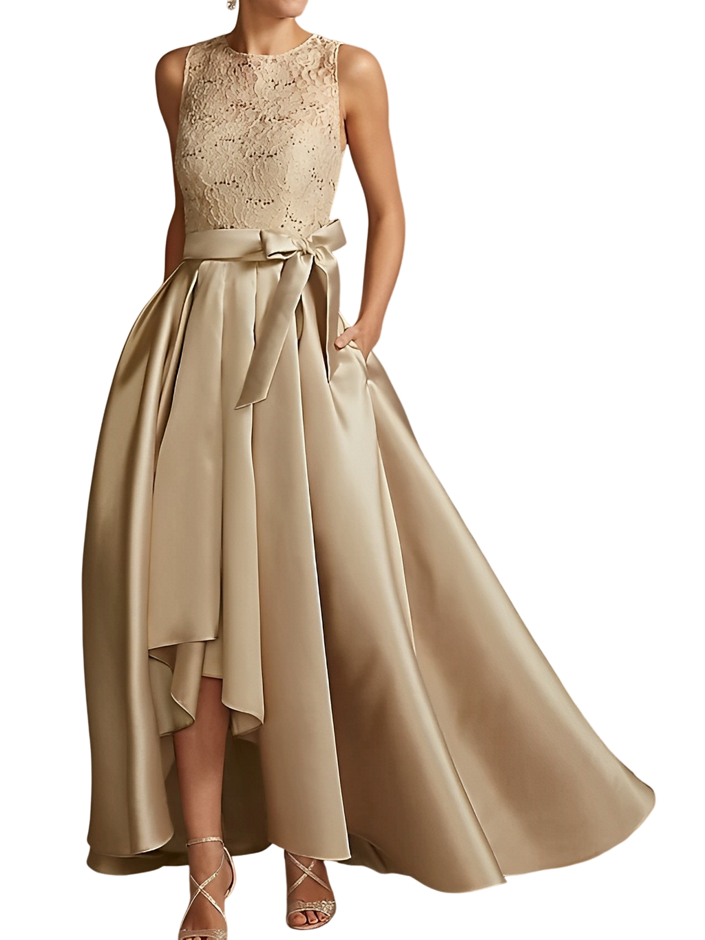 Asymmetrical A Line Sleeveless Mother Of The Bride Dress Jewel Neck Pleats