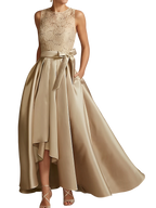 Asymmetrical A Line Sleeveless Mother Of The Bride Dress Jewel Neck Pleats