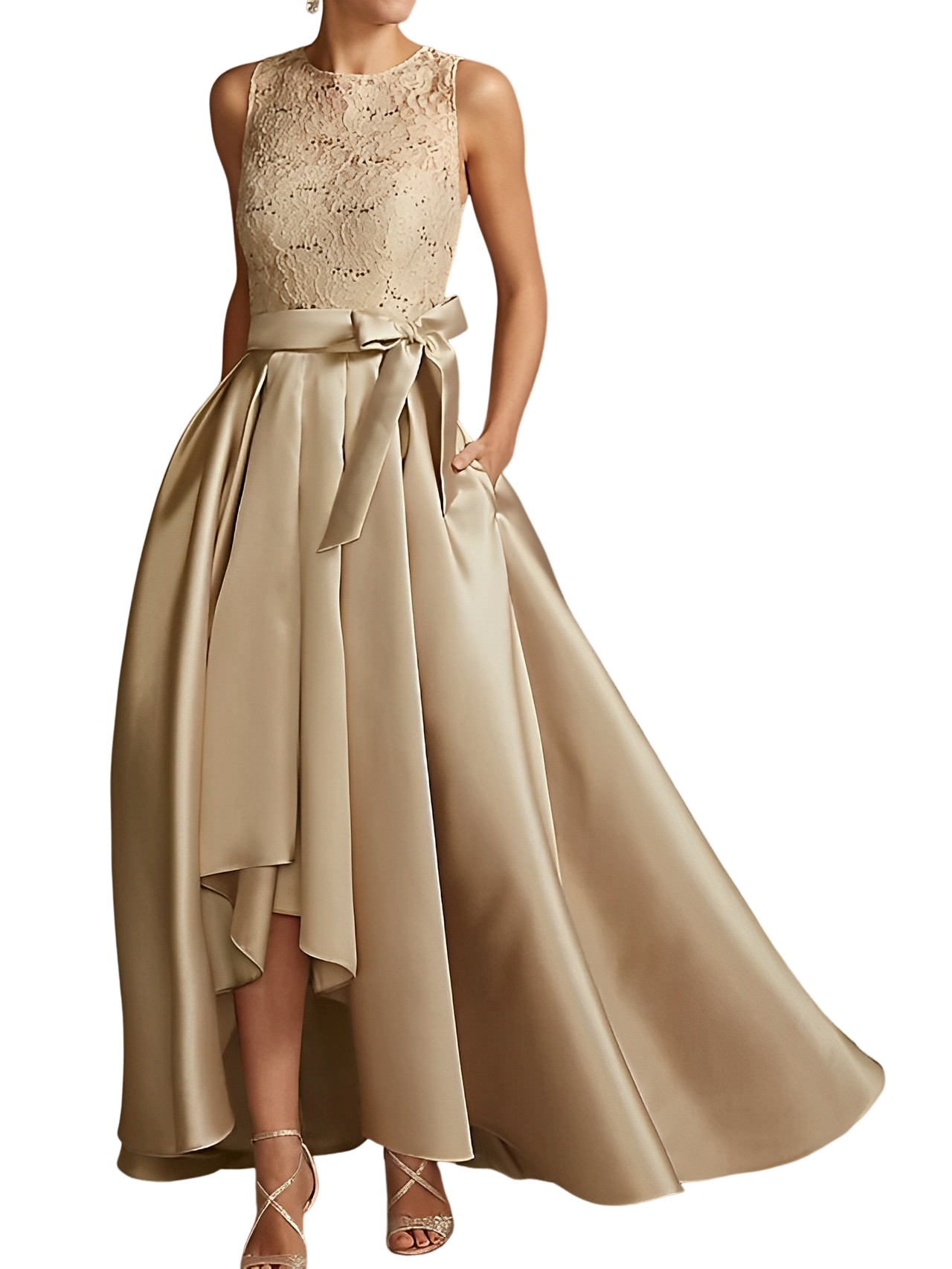 Asymmetrical A Line Sleeveless Mother Of The Bride Dress Jewel Neck Pleats