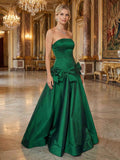 Yellow Strapless A Line Prom Dress Drop Waist Bow
