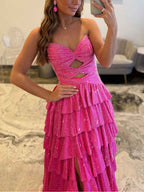 Pink Satin A Line Strapless Prom Dress With Sweetheart Neckline And Keyhole