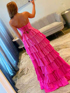 Pink Satin A Line Strapless Prom Dress With Sweetheart Neckline And Keyhole