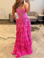 Pink Satin A Line Strapless Prom Dress With Sweetheart Neckline And Keyhole