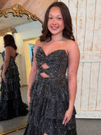 Pink Satin A Line Strapless Prom Dress With Sweetheart Neckline And Keyhole