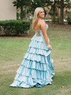 Pink Satin A Line Strapless Prom Dress With Sweetheart Neckline And Keyhole